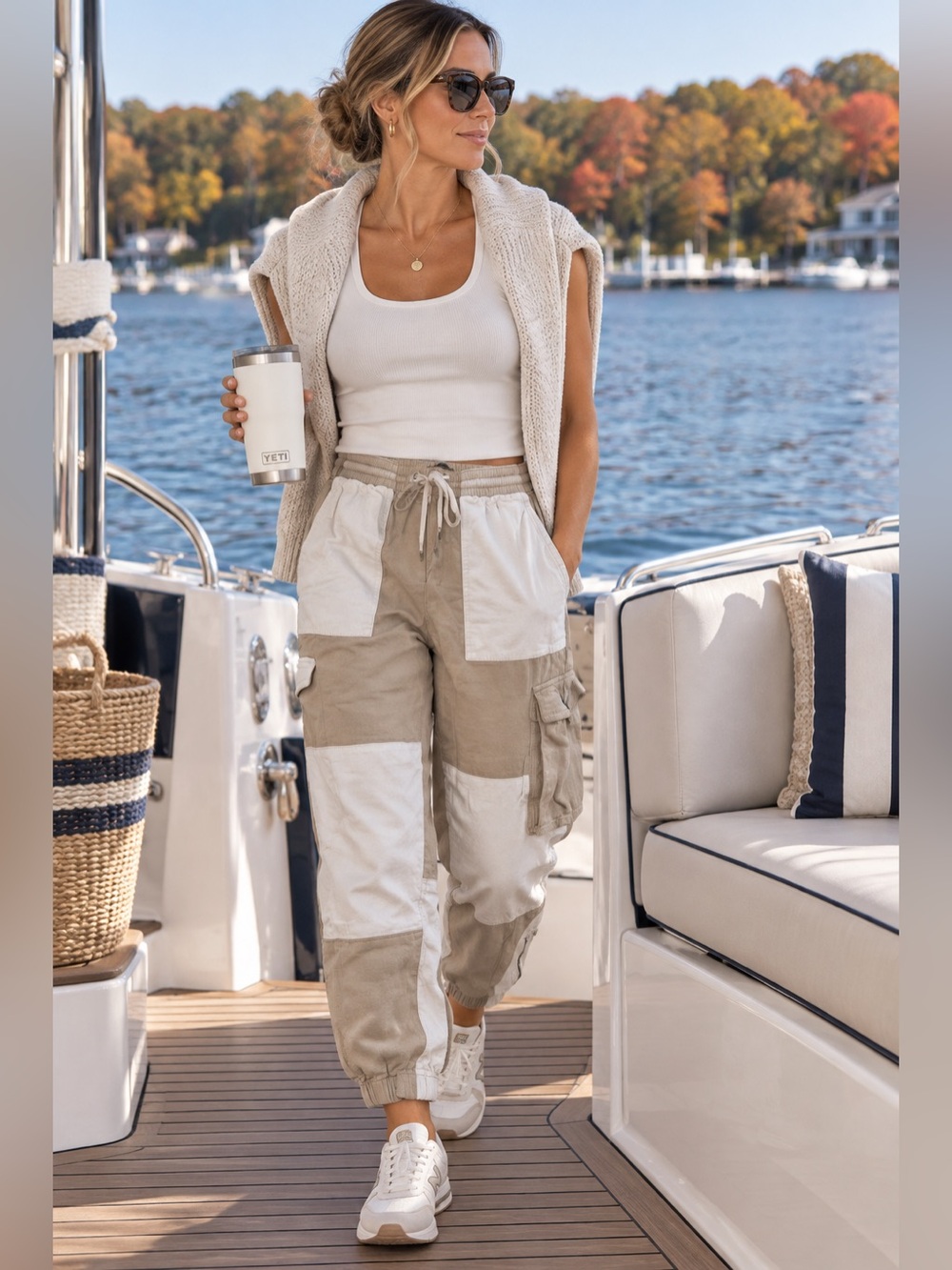 J. Crew Beige and Cream Patchwork Cargo Joggers